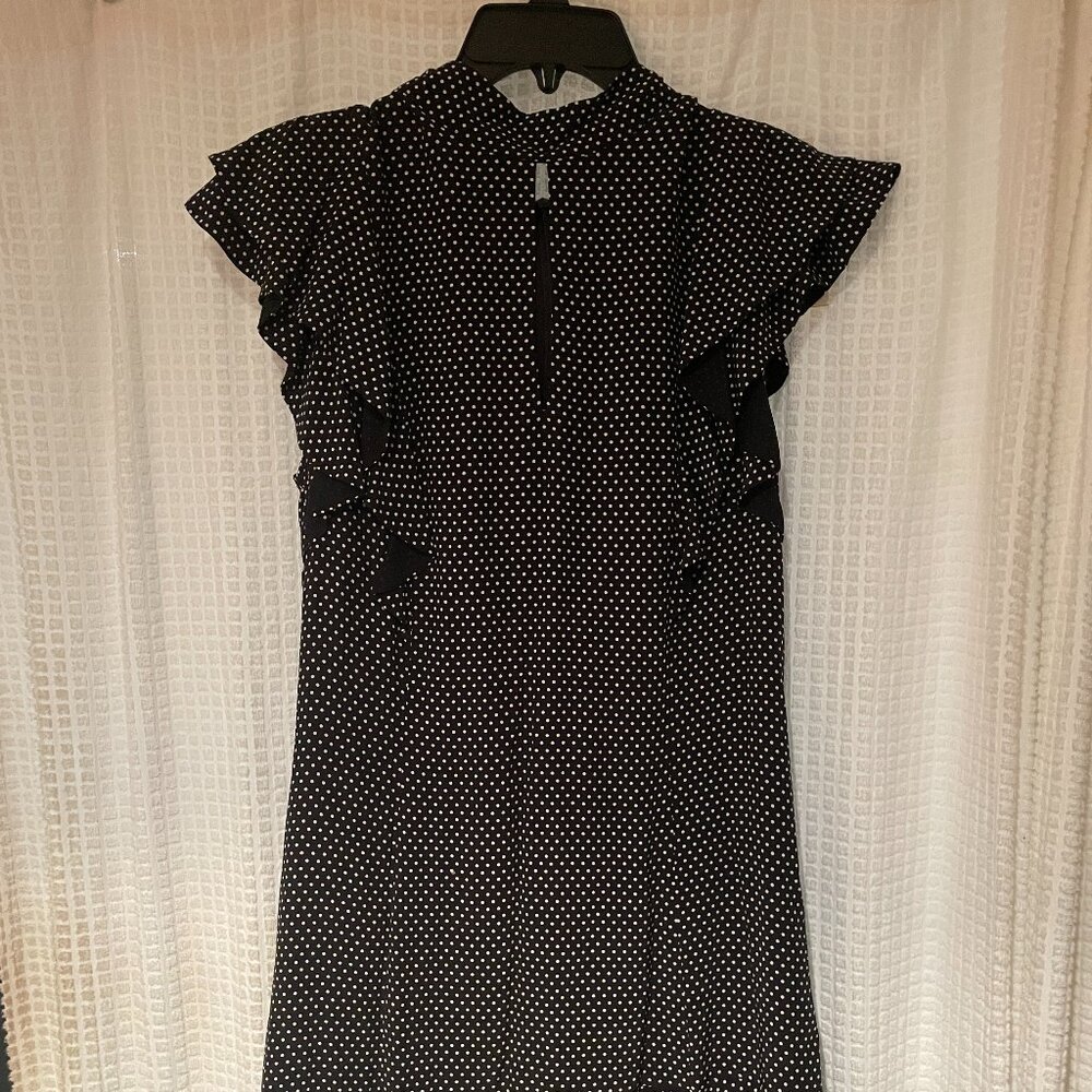 Karen Millen Black White Ruffle Keyhole Tie Neck Dress Size 6 - Picture 6 of 9